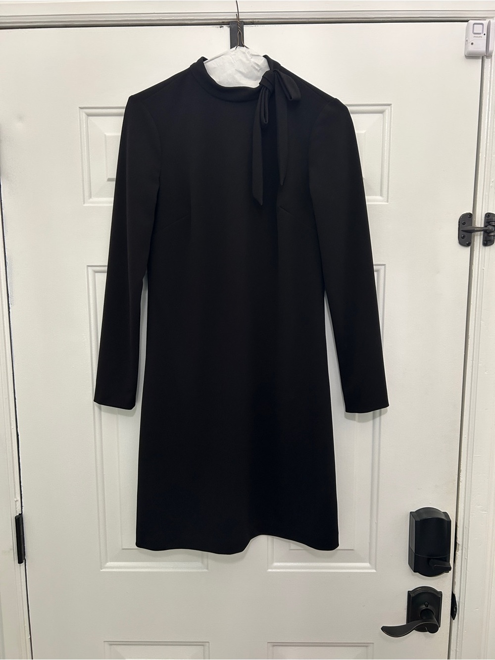 Calvin Klein Black Long-Sleeve Tie-Neck Shift Dress